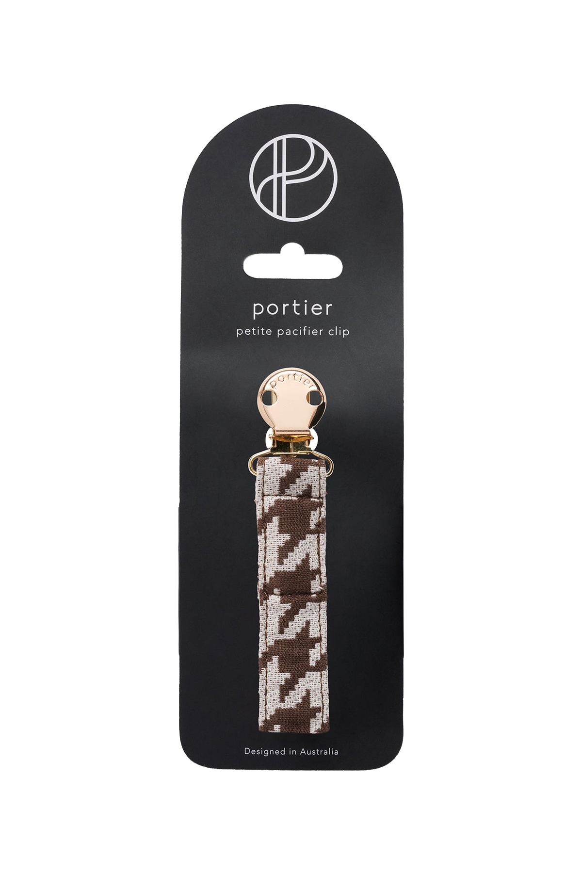 Petite Pacifier Clip - Cocoa Houndstooth
