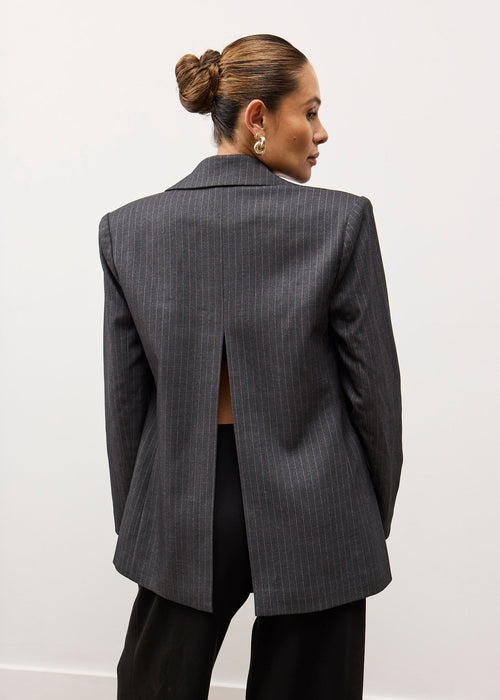 Maxim Open Back Blazer - Grey Pinstripe