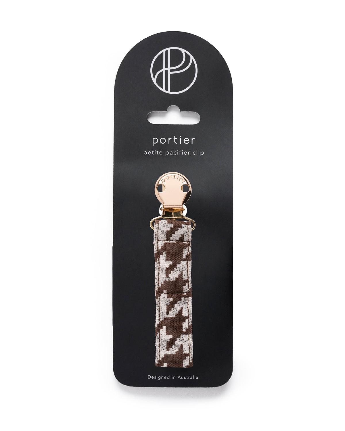Petite Pacifier Clip - Cocoa Houndstooth